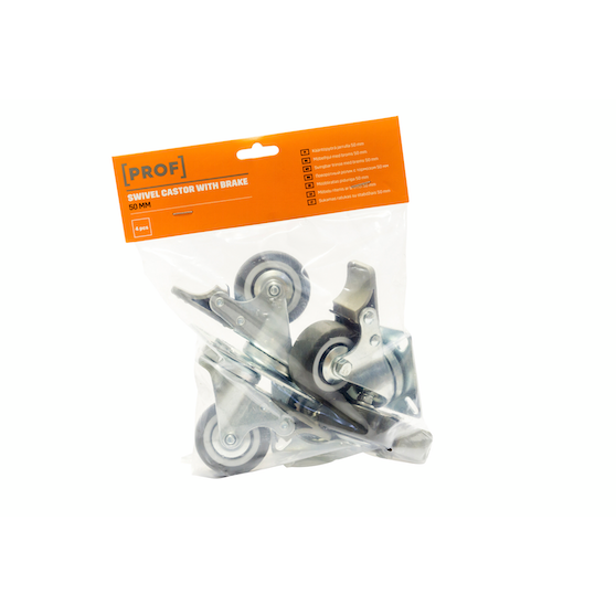 Kääntöpyörä jarrulla PROF 50 mm 4 kpl - Kalustepyörät ja kalustejalat - 6438313424680 - 1