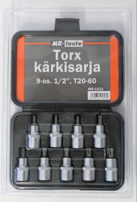 Kärkisarja torx 9-osainen 1/2" T20-60 - Työkalusarjat, hylsysarjat ja räikät - 6430032153070 - 1