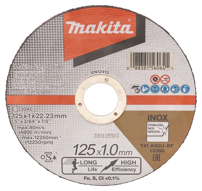 Makita Katkaisulaikka metalli 125x1,0mm E-03040 - Katkaisulaikat ja hiomalaikat - 088381560641 - 1