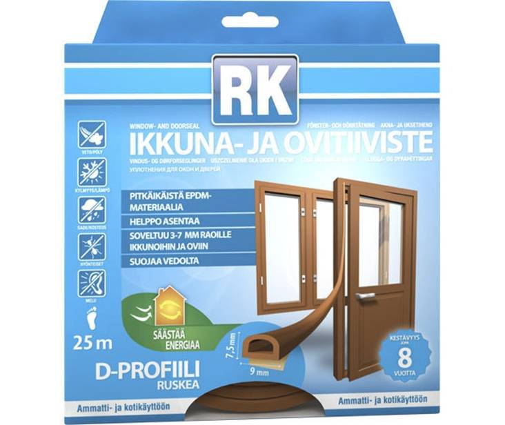 Ikkuna- ja ovitiiviste RK D-profiili 25m - Ikkunatiivisteet - 6418091347272 - 2