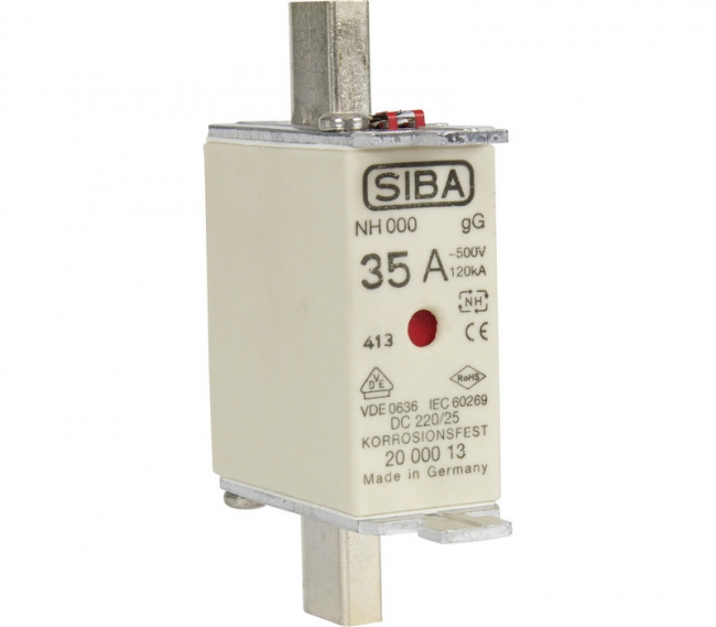 Kahvasulake SIBA 000/500 gG/gL 000 35A 500V - Sähköasennustarvikkeet, rasiat ja sulakk - 4028854019623 - 1