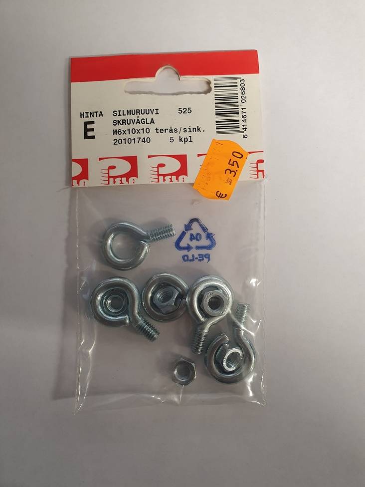Silmuruuvi M6x10x10 5 kpl - Taulukoukut, kattokoukut ja saparokoukut - 6414671026803 - 1
