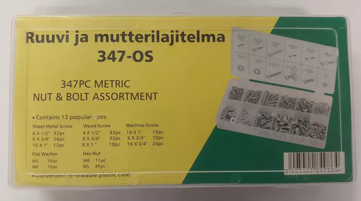 Ruuvi- ja mutterilajitelma 347-osainen - Uppokantaiset yleisruuvit - 6405422849864 - 1