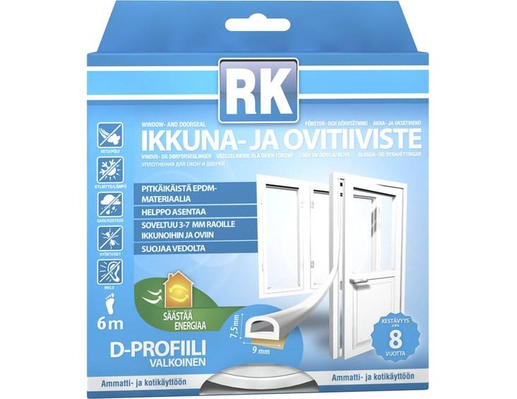 Ikkuna- ja ovitiiviste RK D-profiili 6m - Ikkunatiivisteet - 6418091347067 - 1