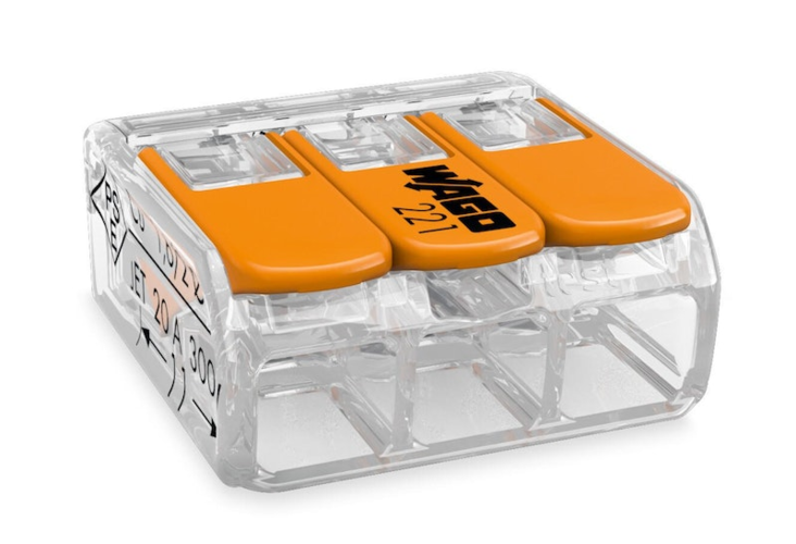 Rasialiitin WAGO 3-napainen 12kpl - Rasialiittimet ja kytkentärimat - 4066966001907 - 2