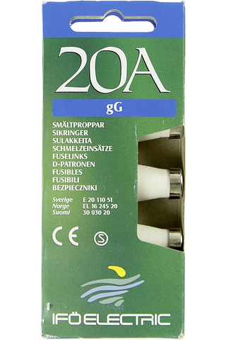 Tulppasulake IFO DII 20A 500V 5 kpl - Sähköasennustarvikkeet, rasiat ja sulakk - 7312904792206 - 1